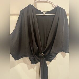 Abound Black Wrap Tie Front Blouse